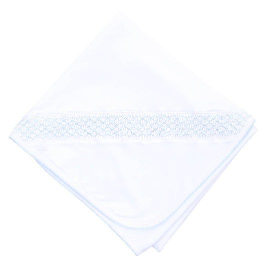 Magnolia Baby Solid Essentials White Blue Smocked Blanket