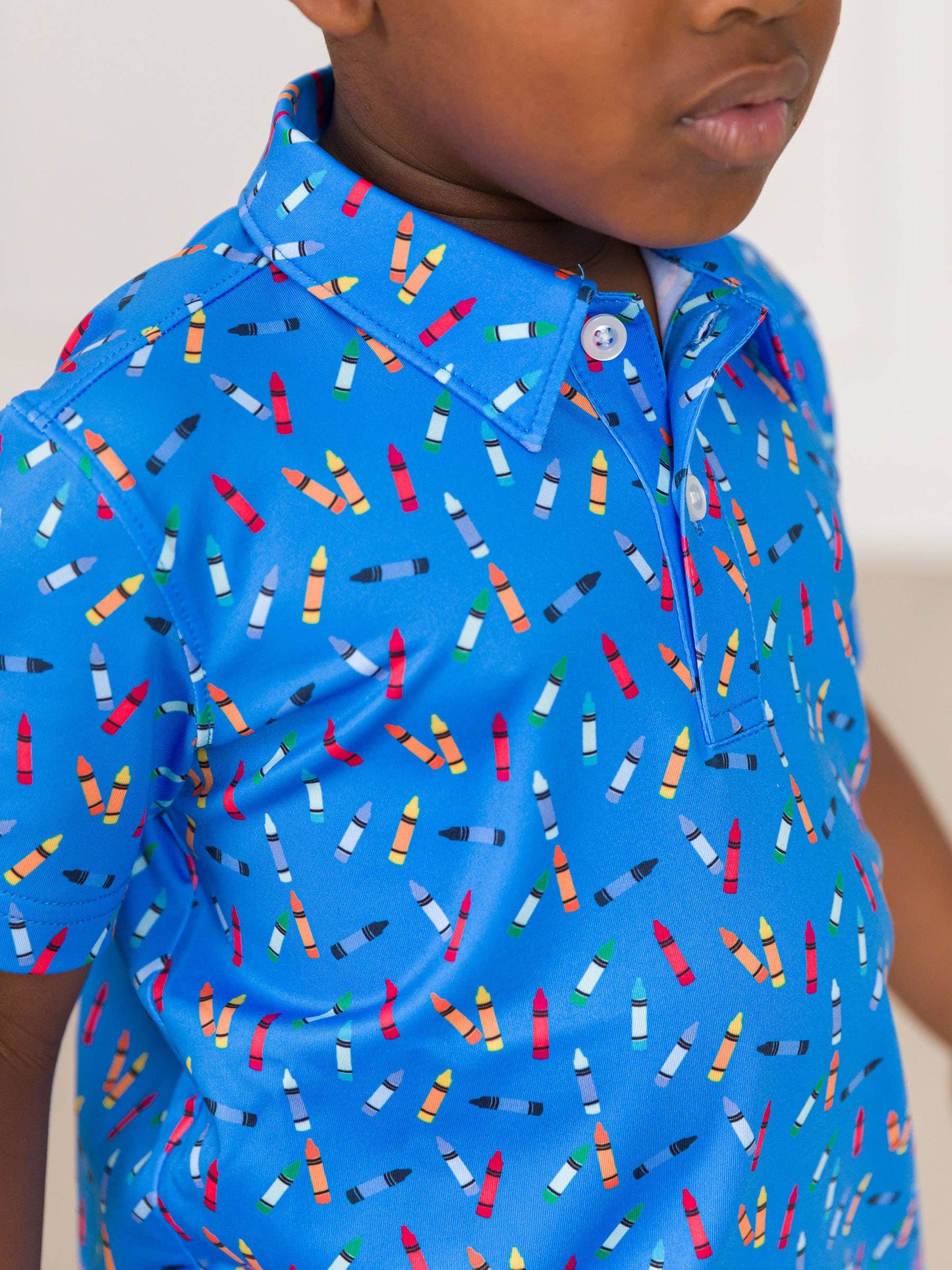 Boys Tiny Crayons Knit Short Sleeve Performance Polo: Blue