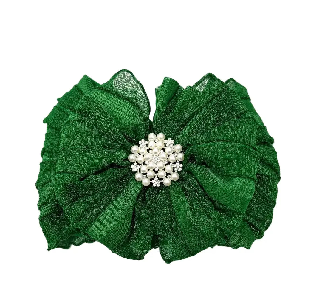 Pearl Ruffled Headband: White