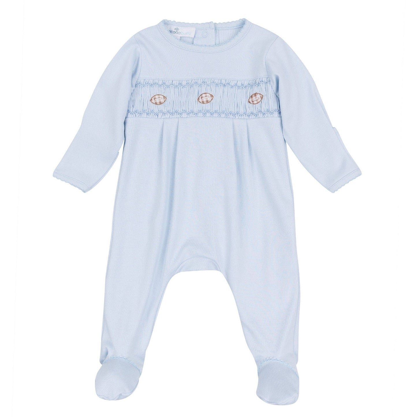 Magnolia Baby Tiny Tailgater Smocked Footie - Light Blue