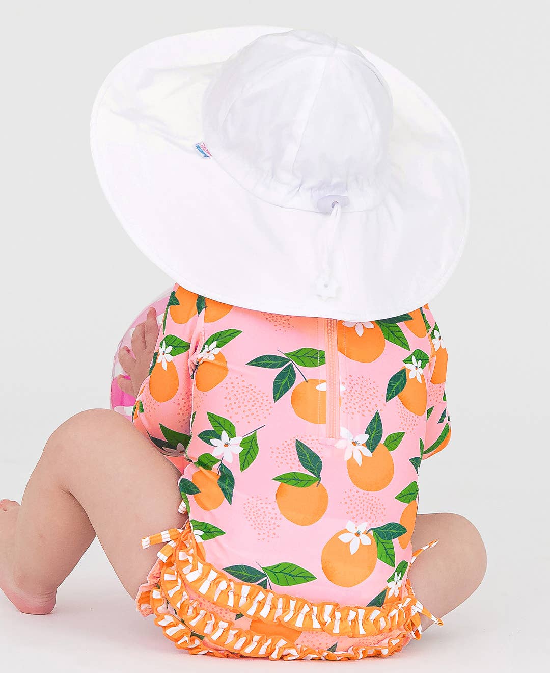 Kids White Sun Protective Hat: 0-6m