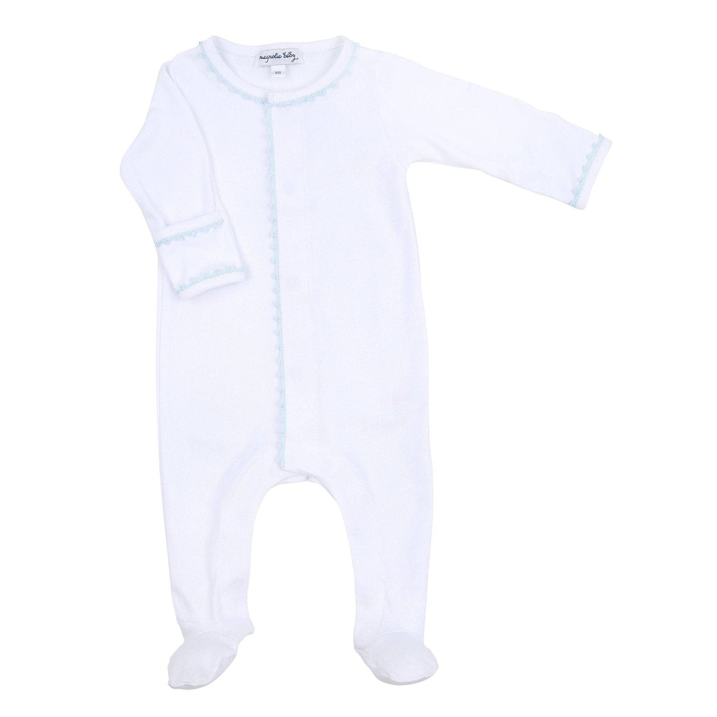 Magnolia Baby Joy Footie with Blue Crochet Trima