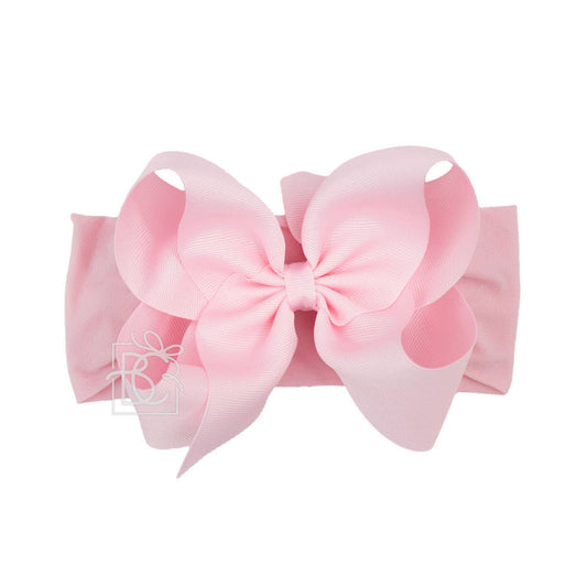 WIDE PANTYHOSE HEADBAND W/CLASSIC GROSGRAIN BOW: LIGHT PINK / 0-3 Months / 5.5" Huge
