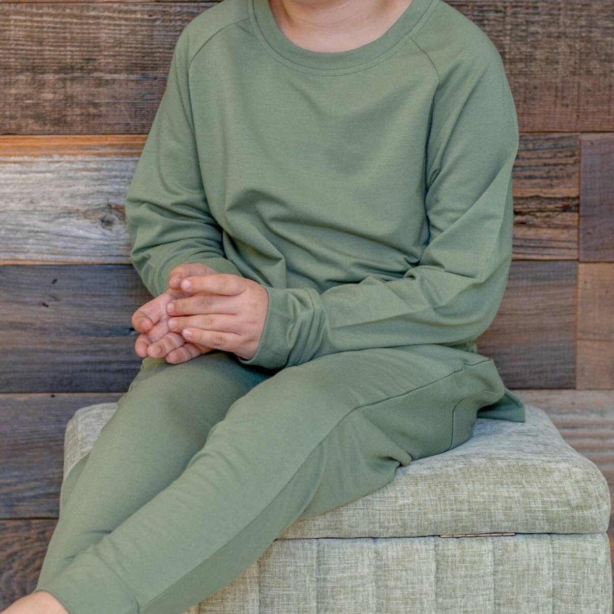 Sweet Bamboo Crew Neck Jogger Set Army Green