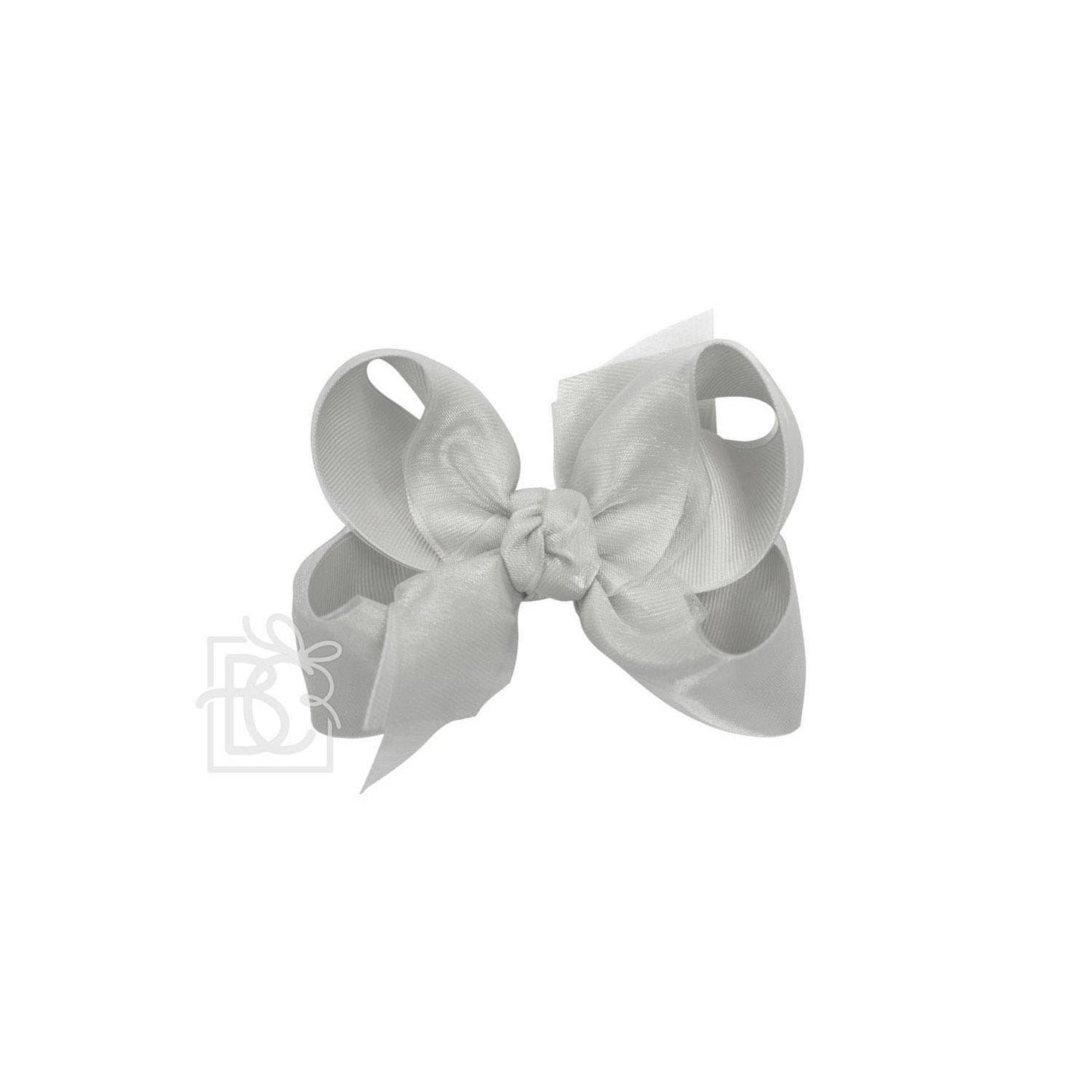 LAYERED ORGANZA/GROSGRAIN BOW ON CLIP: 6.5" Jumbo - 2.25" Ribbons on Lg. Alligator Clip / VANILLA