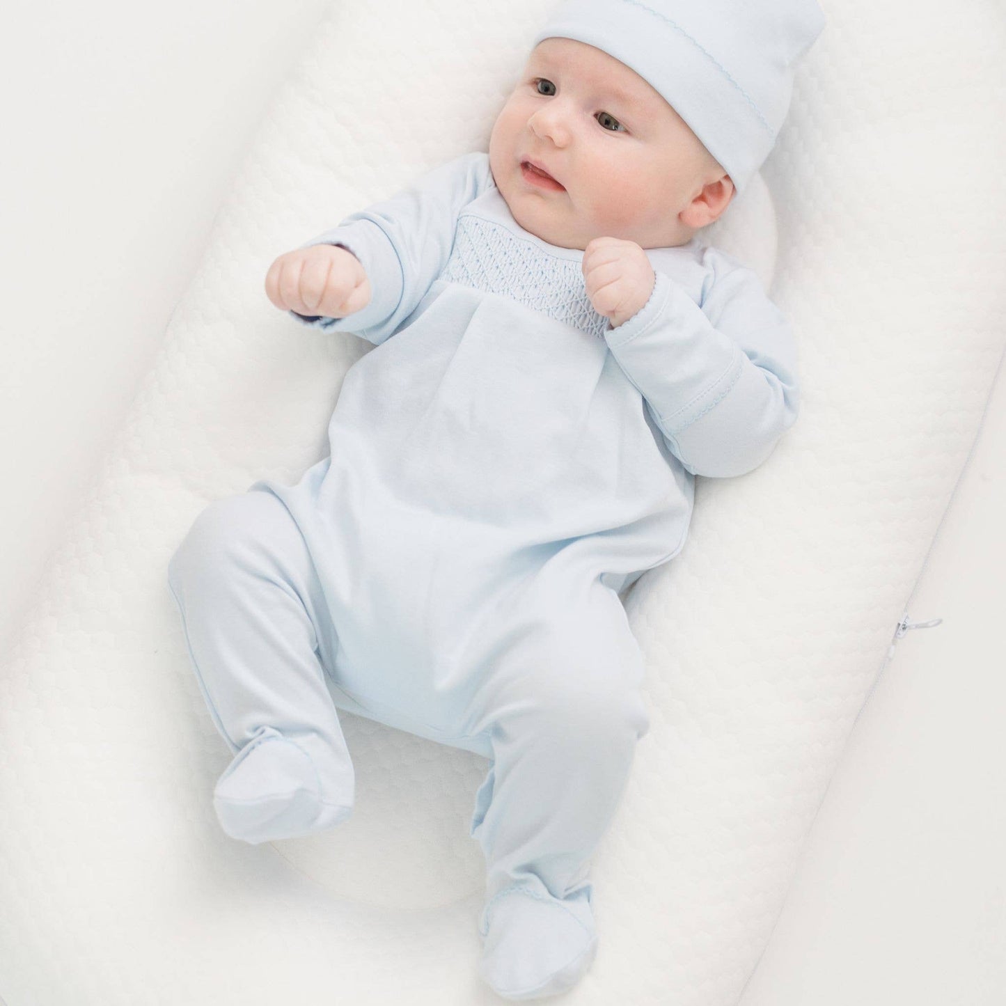 Magnolia Baby Essentials Solid Blue Smocked Footie: Blue