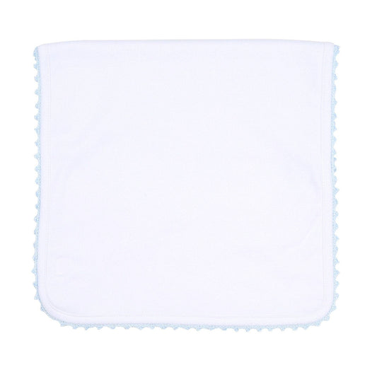 Magnolia Baby Joy Burp Cloth with Blue Crochet Trim
