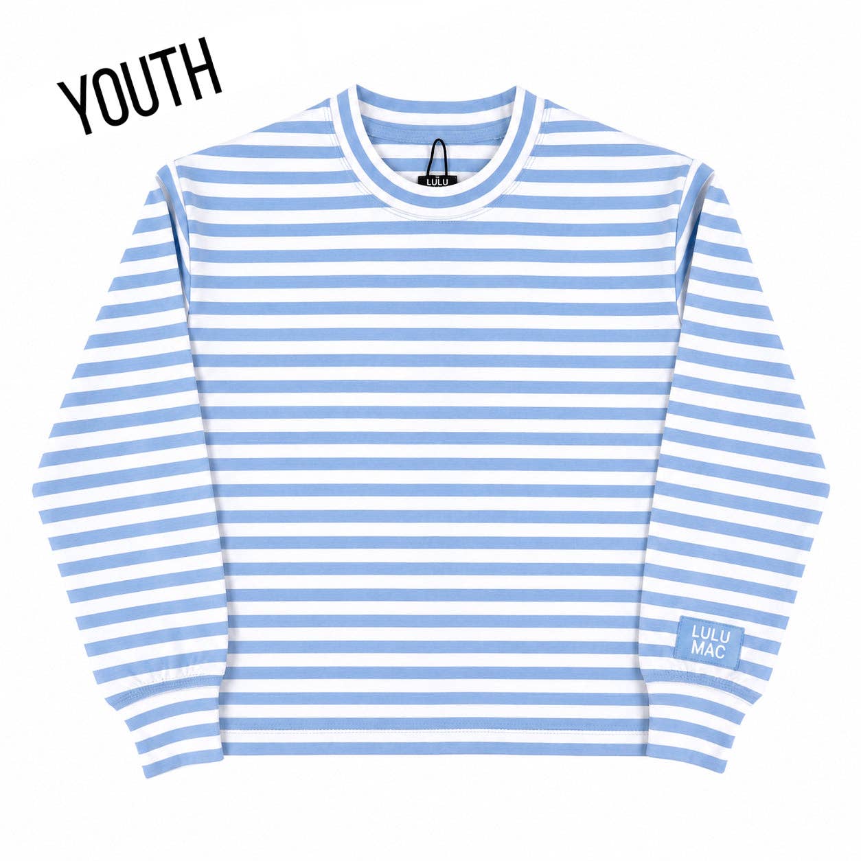 KD-MC-STRIPE MONOCHROME PATCH YOUTH LONG SLEEVE TOP-LIGHT BLUE: LIGHT BLUE / Youth Large