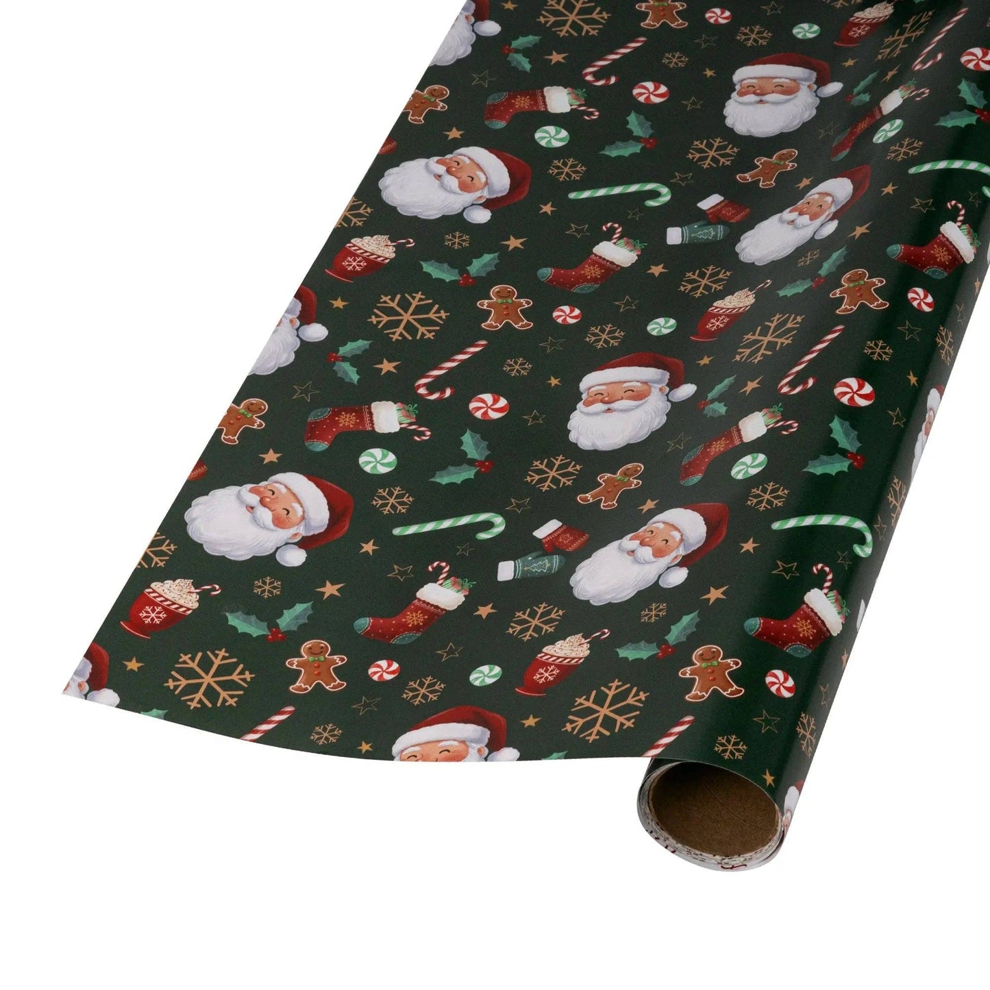 30" x 10' Holiday Reversible Wrapping Paper | Santa w/ Treats and Merry Christmas Script