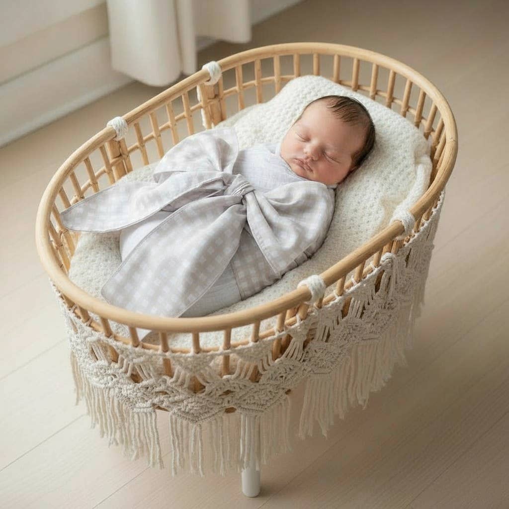 Newborn Swaddle Sash Maternity Sash with Big Bowknot Plaid: Blue