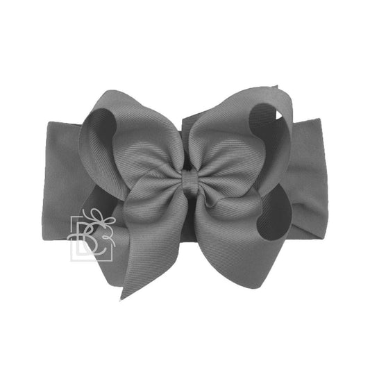 WIDE PANTYHOSE HEADBAND W/CLASSIC GROSGRAIN BOW: POWDER PINK / 0-3 Months / 5.5" Huge