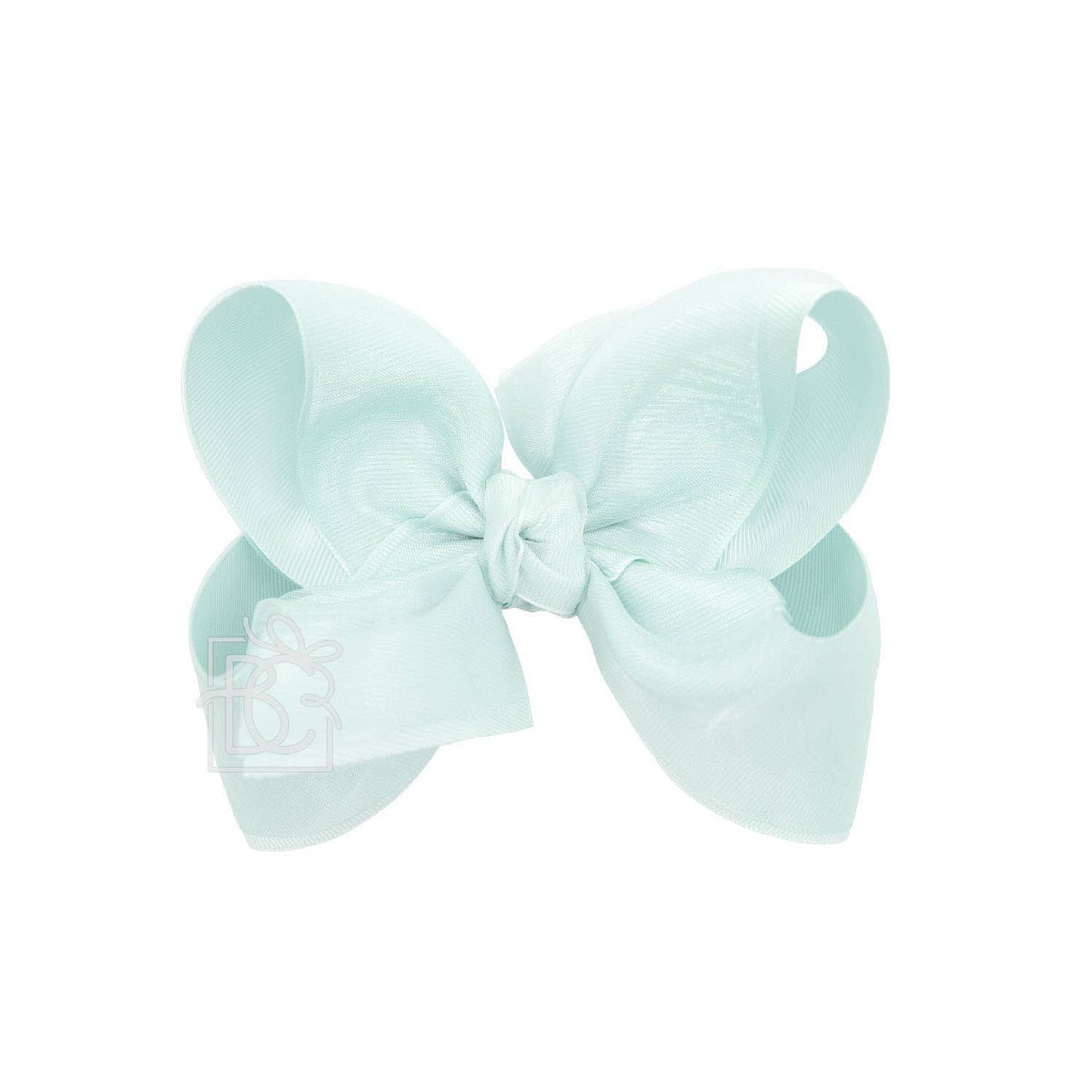 LAYERED ORGANZA/GROSGRAIN BOW ON CLIP: 6.5" Jumbo - 2.25" Ribbons on Lg. Alligator Clip / VANILLA