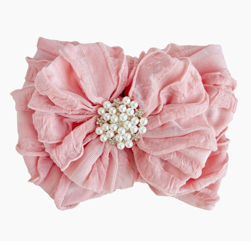 Pearl Ruffled Headband: Sweet Pink
