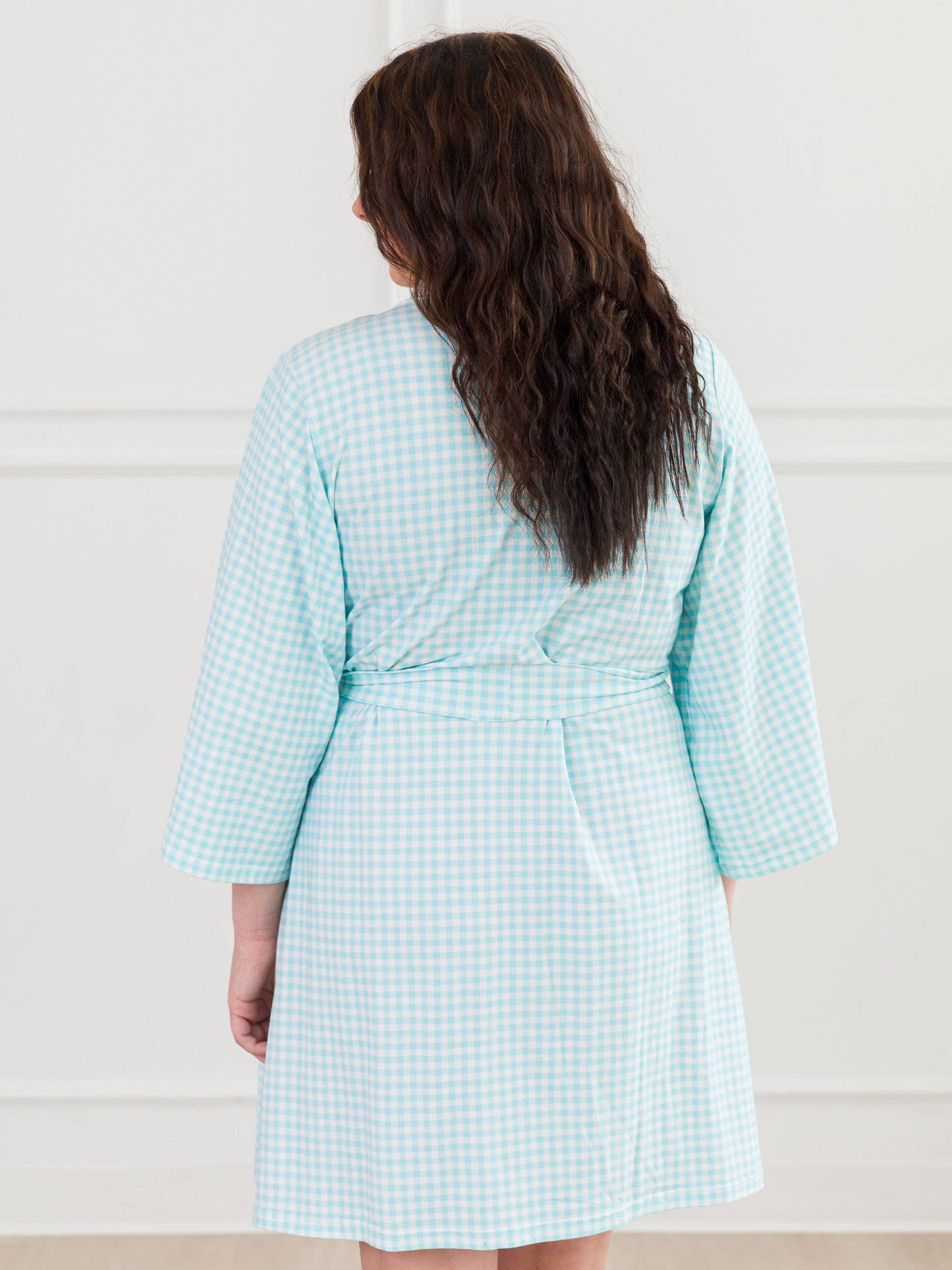 SoftSnooze™ Women's Cotton Modal Blue Breeze Gingham Mommy & Me Maternity Robe: Blue / One Size