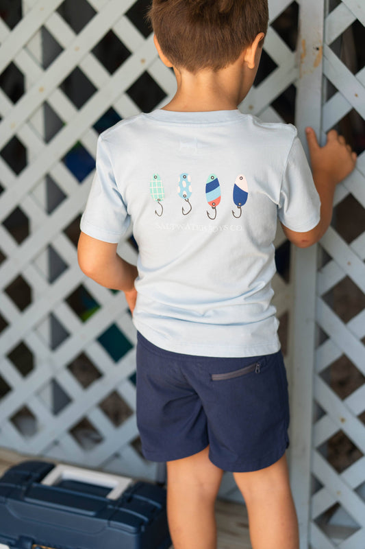 Saltwater Boys Co. Lures Graphic Tee: Light Blue
