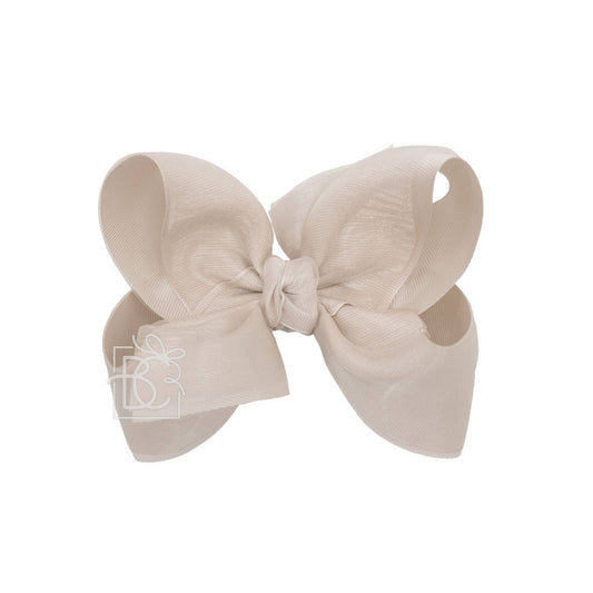 LAYERED ORGANZA/GROSGRAIN BOW ON CLIP: 6.5" Jumbo - 2.25" Ribbons on Lg. Alligator Clip / VANILLA
