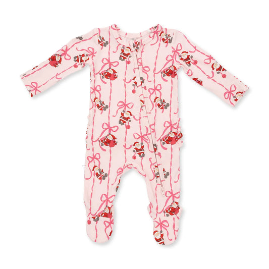 Angel Dear Bows & Santa 2 Way Zipper Ruffle Back Footie