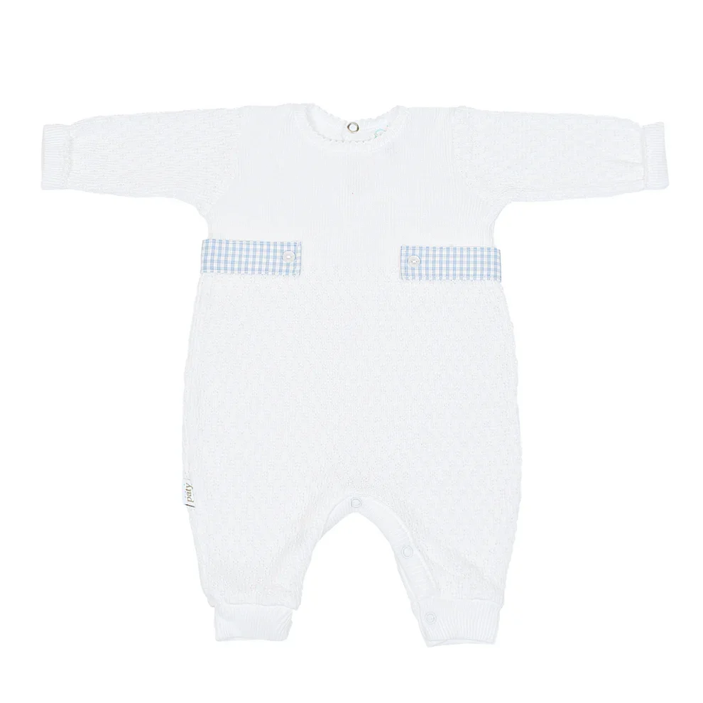 Paty Romper with Blue Gingham Tabs