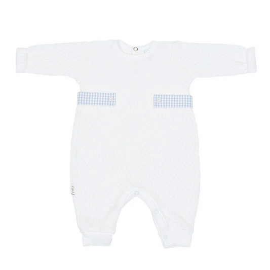 Paty Romper with Blue Gingham Tabs