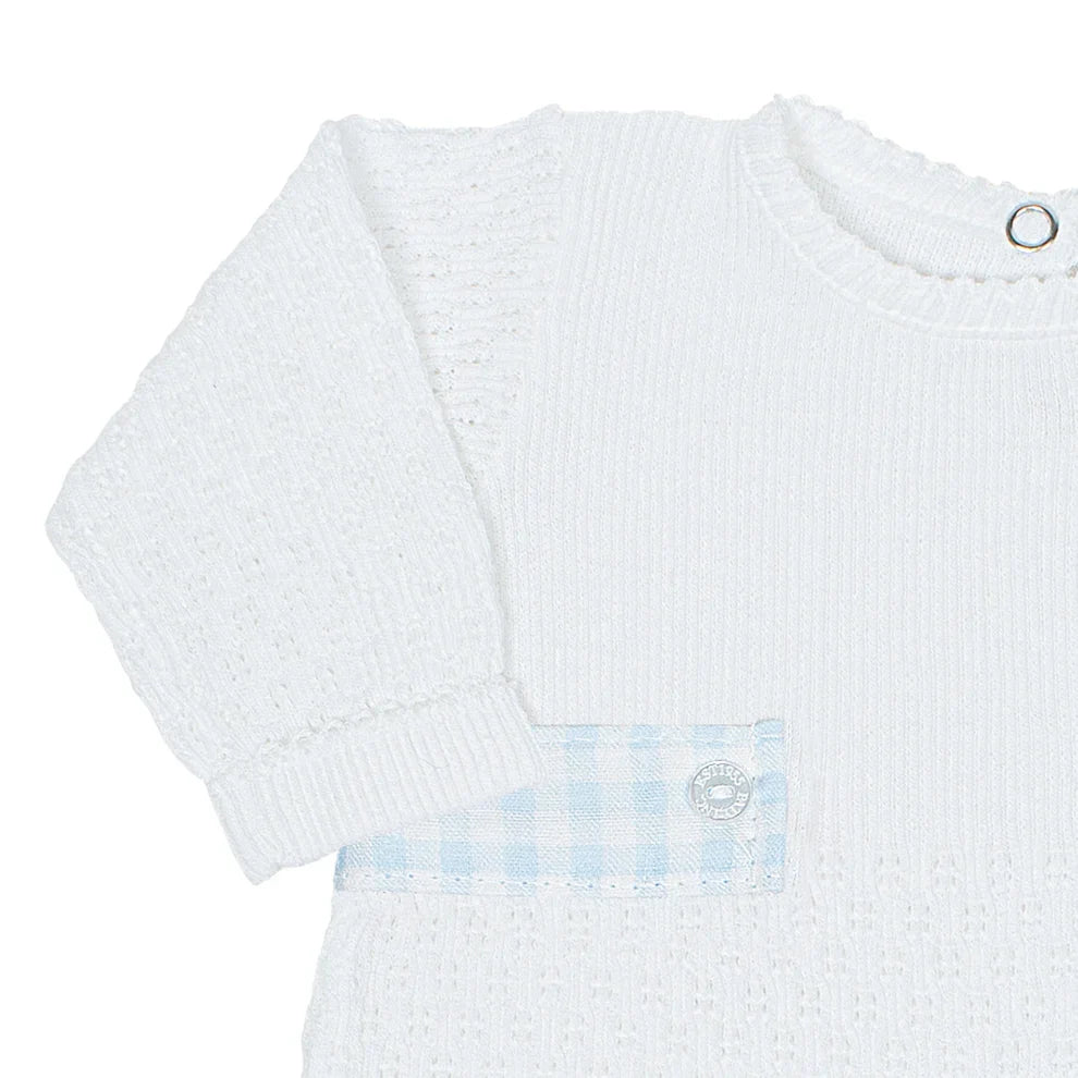 Paty Romper with Blue Gingham Tabs