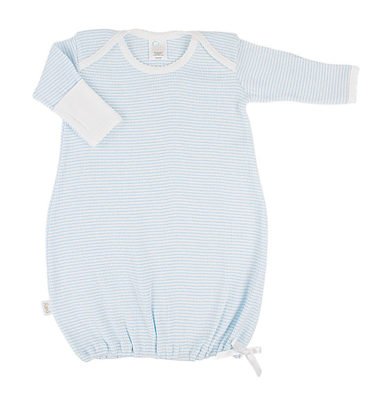 Paty Rib Knit Overlap Shoulder Gown - Blue with White Trim