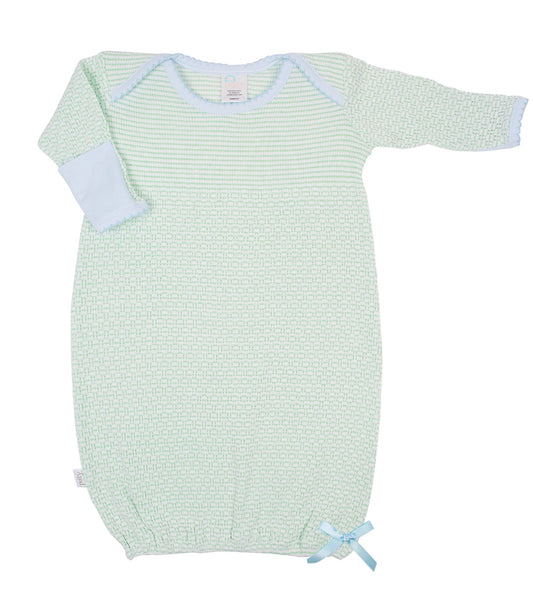 Paty Knit Solid Color Overlap Shoulder Gown with Pima Trim - Mint with Blue Trim