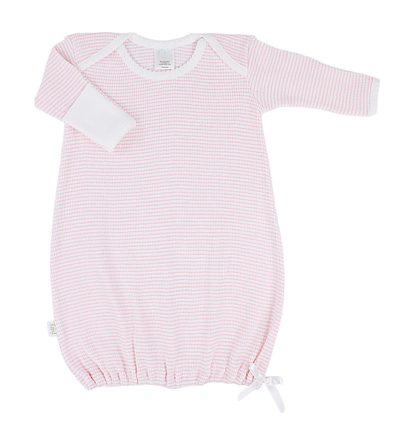 Paty Rib Knit Overlap Shoulder Gown - Pink with White Trim