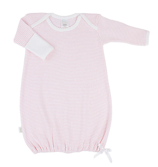 Paty Rib Knit Overlap Shoulder Gown - Pink with White Trim