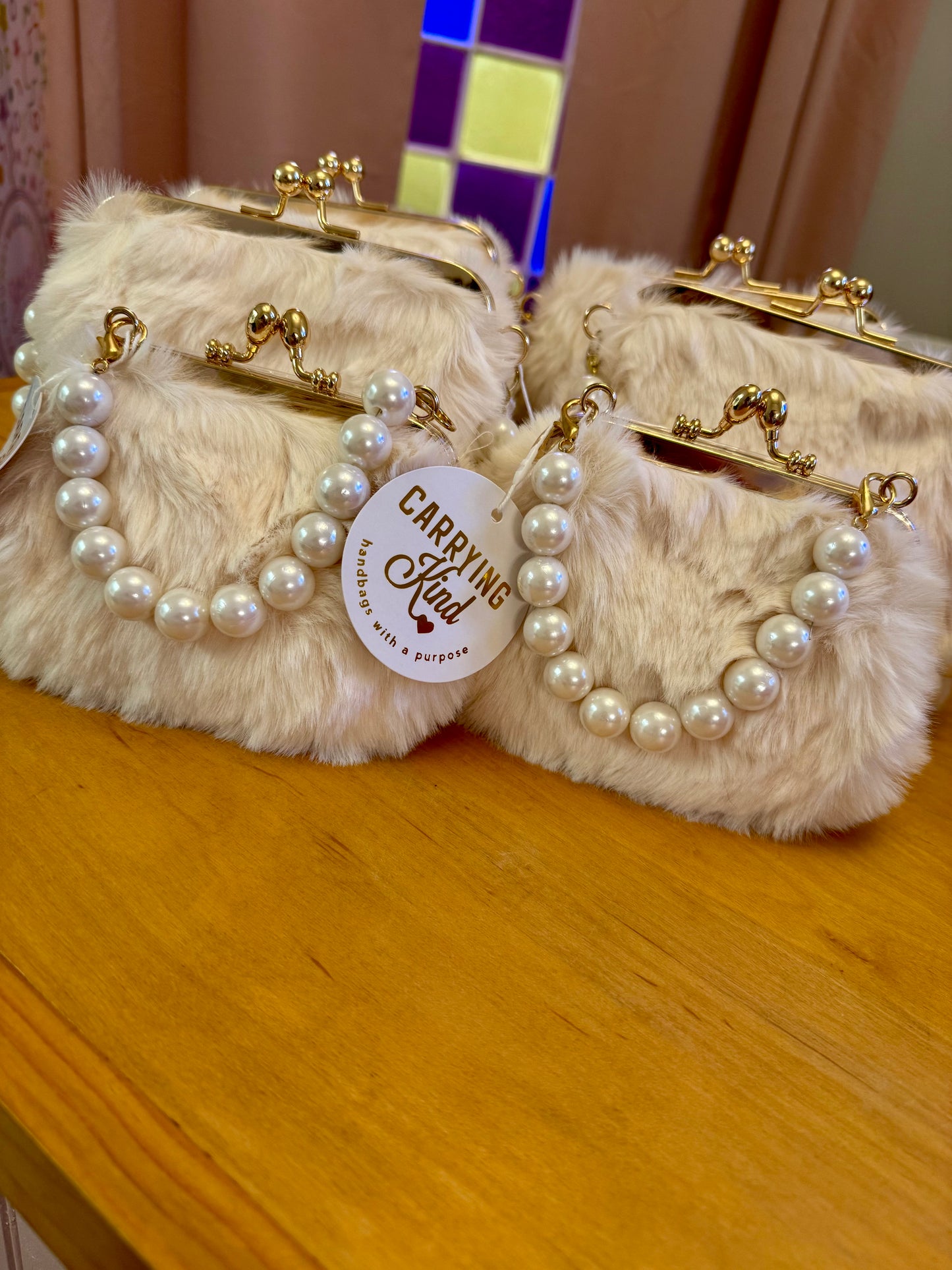 Carrying Kind Lovie Faux Fur with Pearls Medium
