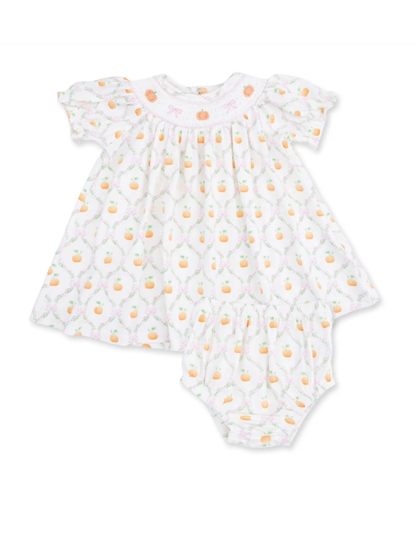 Angel Dear Pretty Pumpkin Trellis Jane Puff Sleeve Bishop Dress and Bloomer