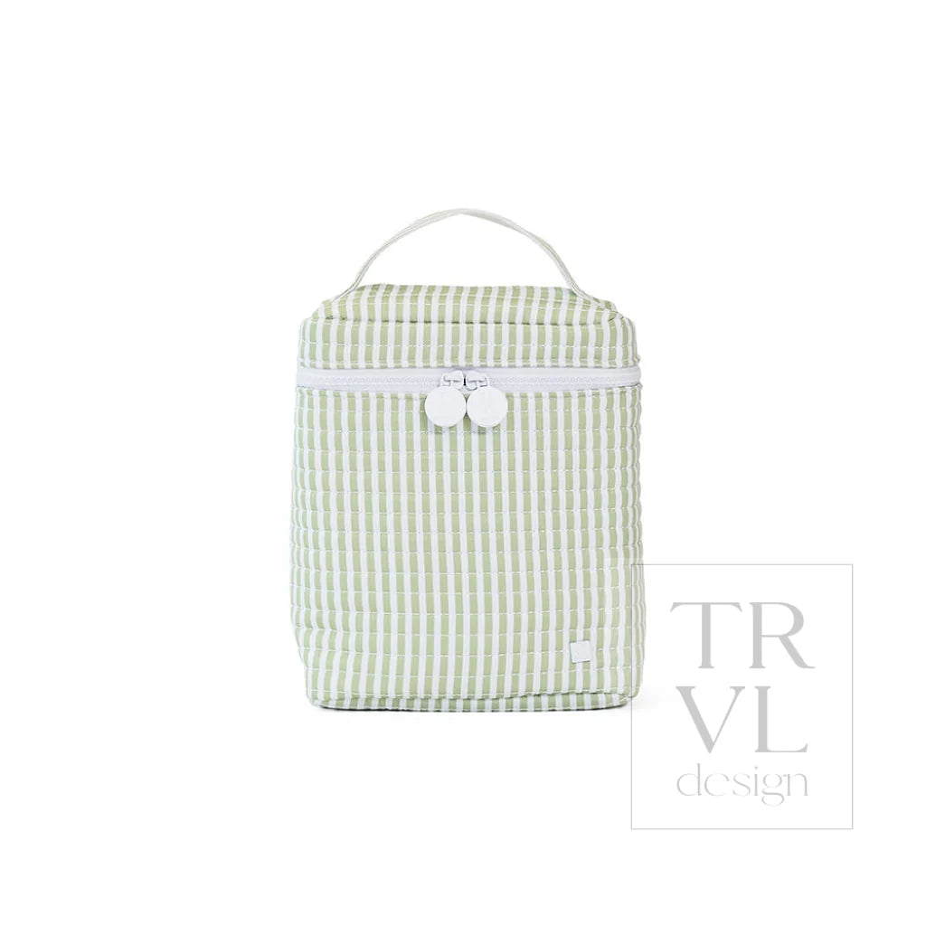 TRVL Design Quilted Go Go Insulated Lunch Bag- PIMLICO STRIPE SAGE