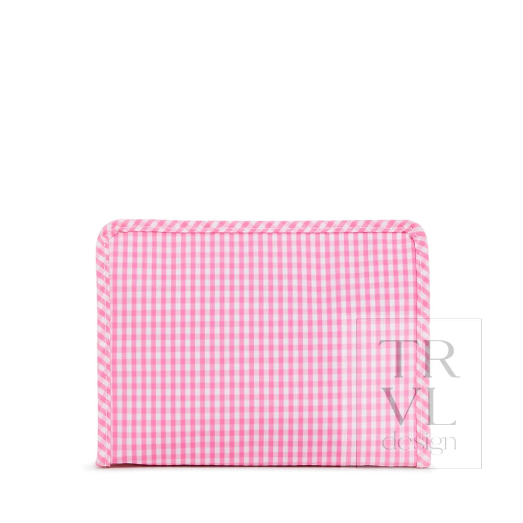 TRVL Design Roadie Medium Zip Pouch- GINGHAM PINK