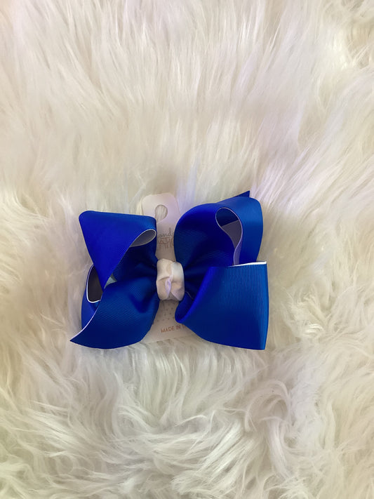 Beyond Creations White/Electric Blue Collegiate Hair Bow