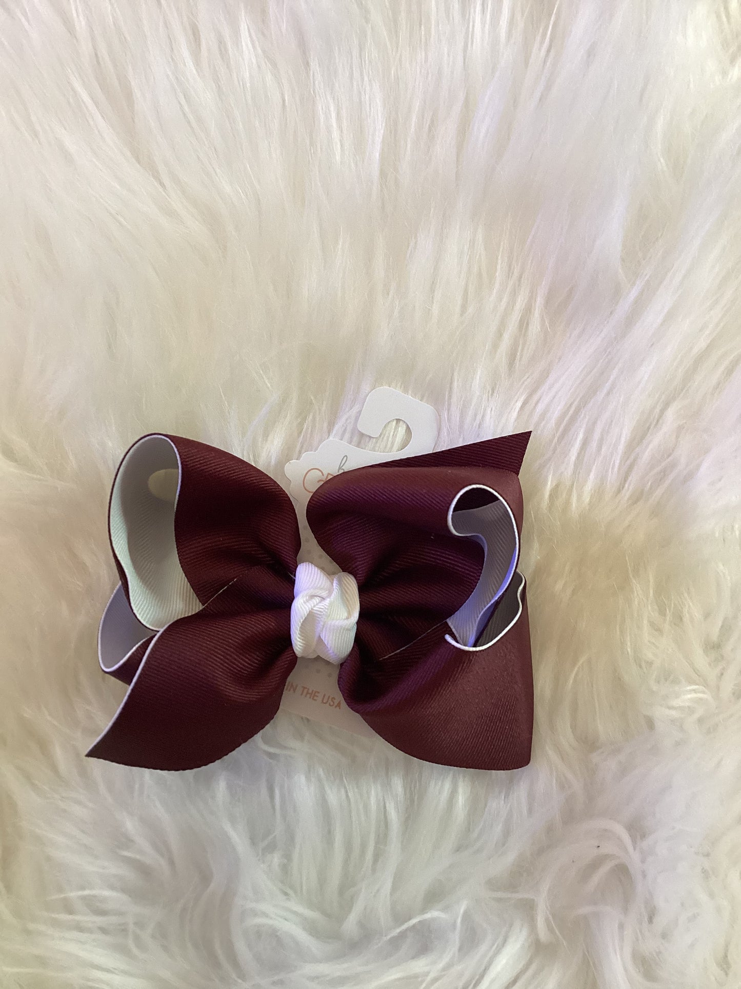 Beyond Creations White/burgundy Collegiate Hair Bow