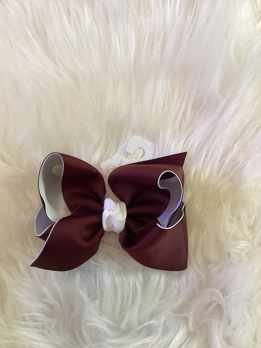 Beyond Creations White/burgundy Collegiate Hair Bow