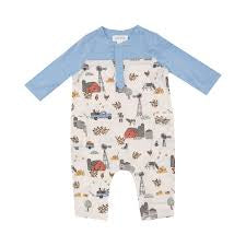 Angel dear- hay farmer blue romper w/ contrast