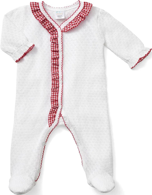 Paty Knit Red Gingham Ruffle Footie