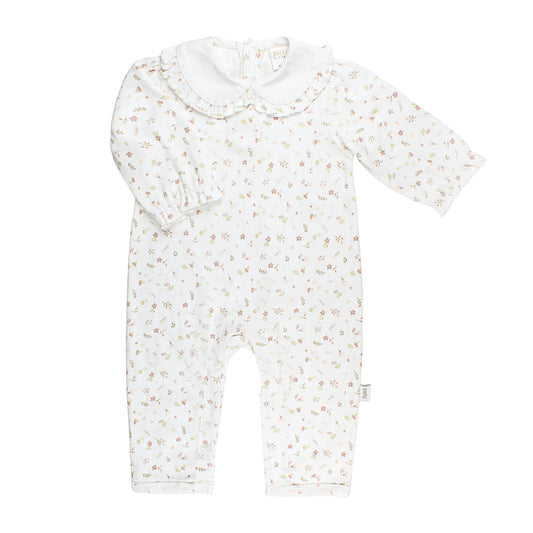 Paty Organic Cotton Pointelle Knit Romper with Ruffle Collar - Faith Floral