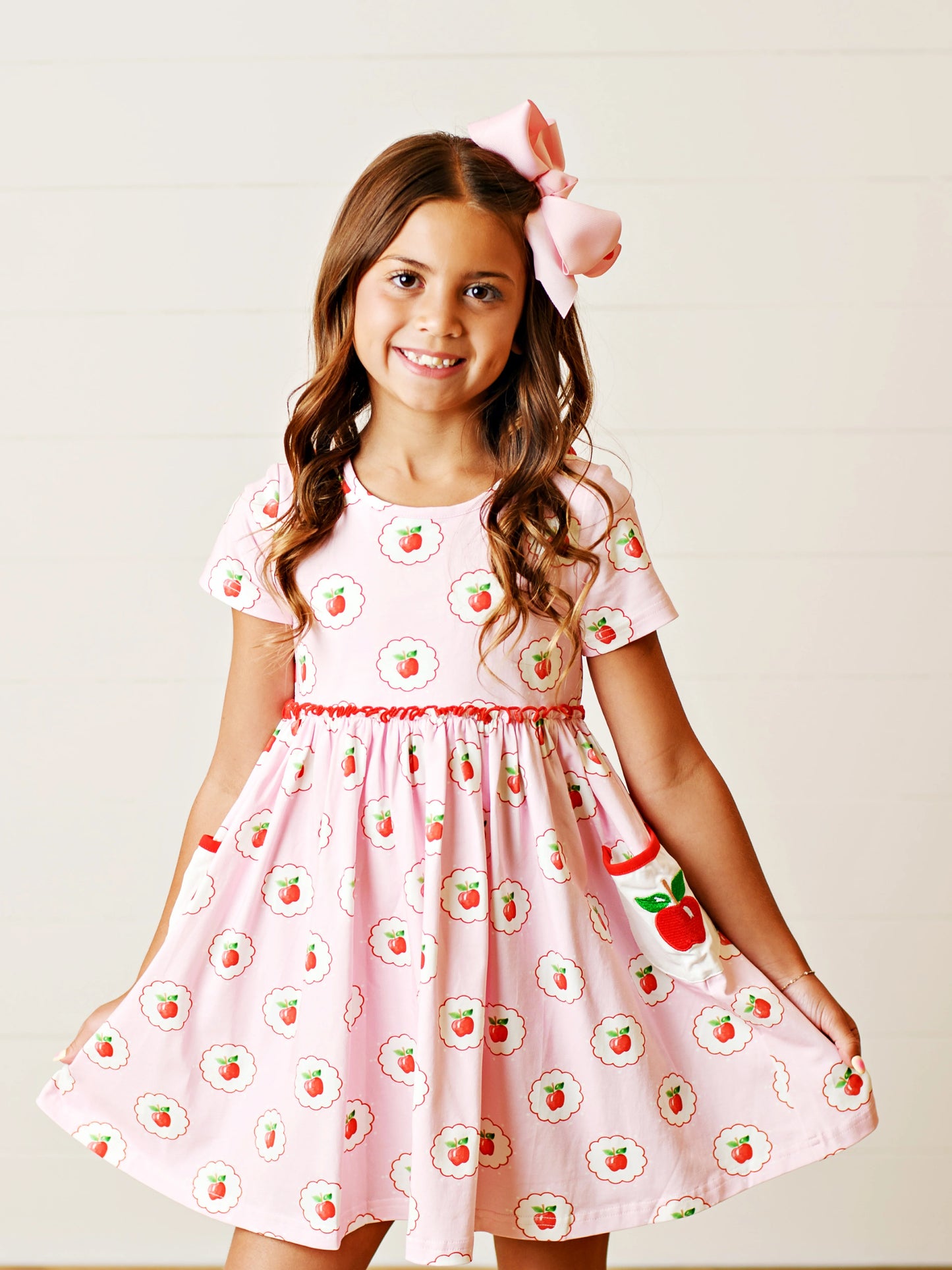 Swoon Pink School Apples Pocket Dress