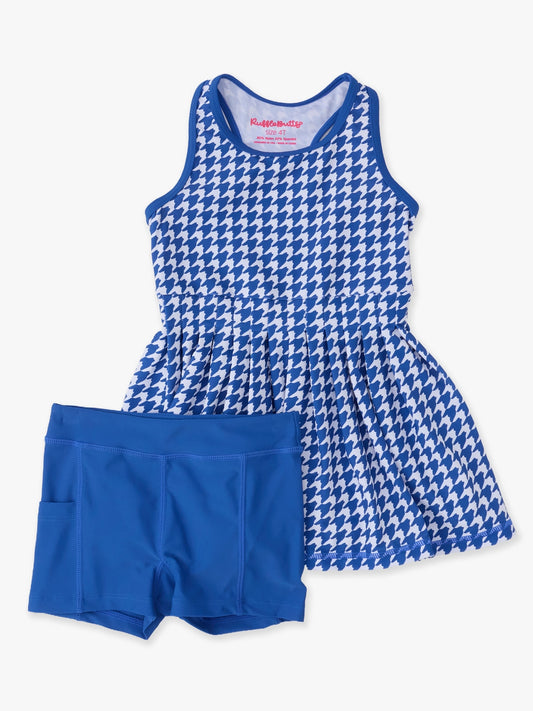 Varsity Blue Houndstooth Girls Active Dress with Biker shorts