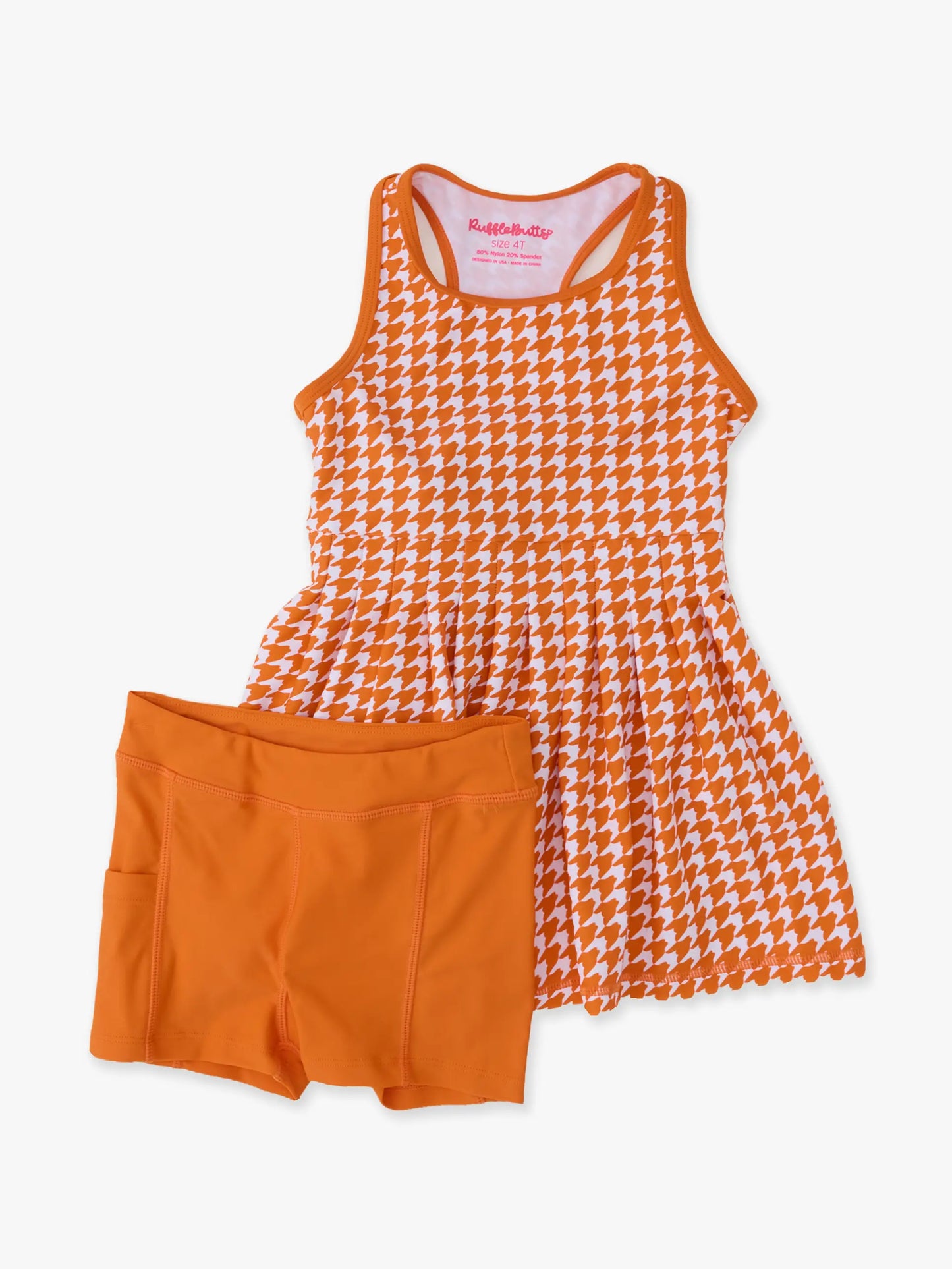 Varsity Orange Houndstooth Active Dress with Biker Shorts