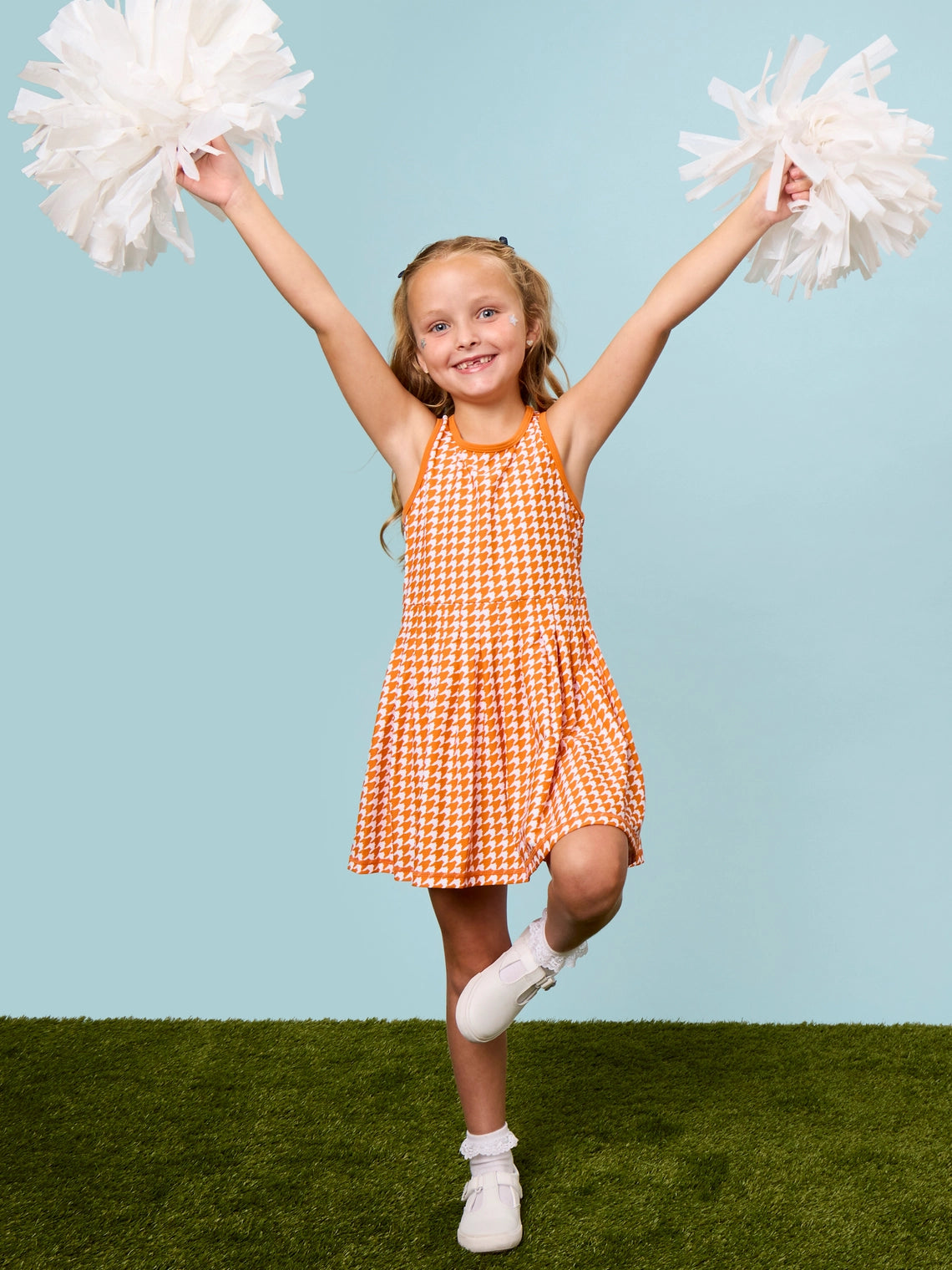 Varsity Orange Houndstooth Active Dress with Biker Shorts