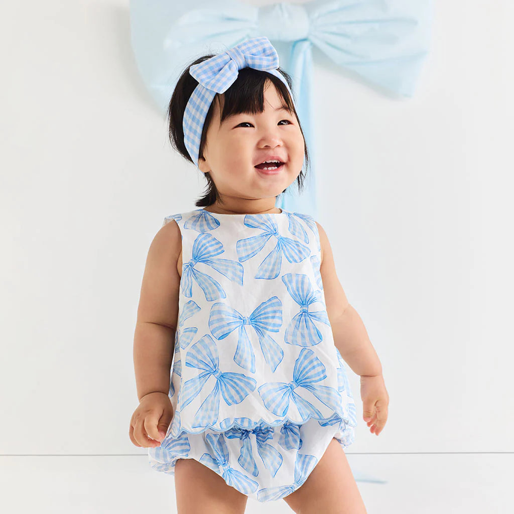 Posh Peanut Bamboo Challis Scallop Top Bow Bummie Set - Edda