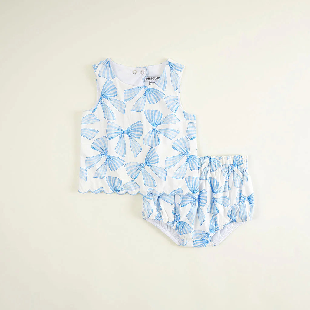 Posh Peanut Bamboo Challis Scallop Top Bow Bummie Set - Edda