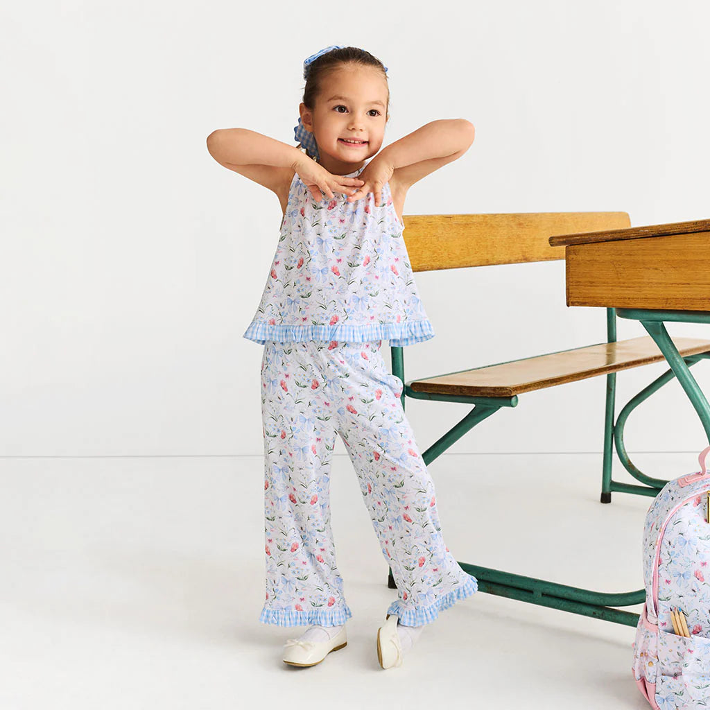 Posh Peanut Ruffled Bow Back Tank Pant Set - Gail