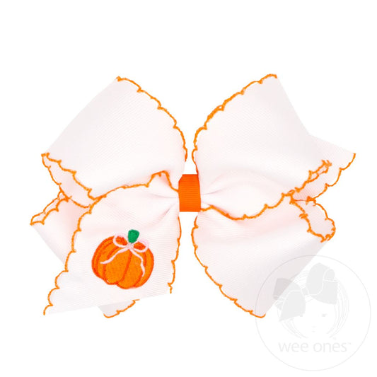 Wee Ones King Harvest Pumpkin Embroidery Moonstitch Hair Bow