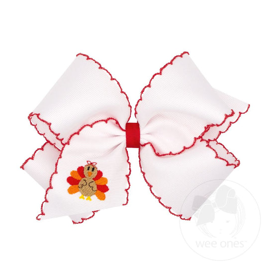 Wee Ones King Harvest Turkey Embroidery Moonstitch Hair Bow