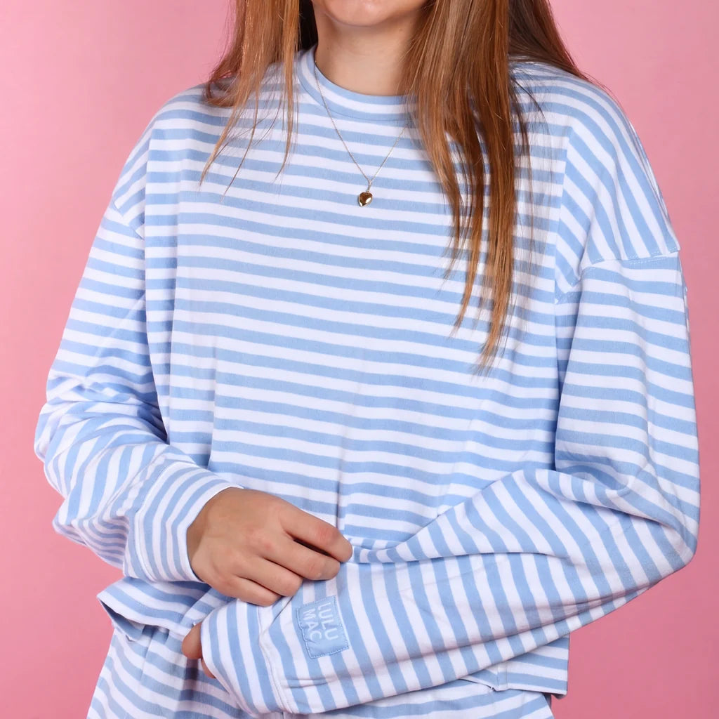 Lulu Mac- Youth Stripe Monochrome Patch Long Sleeve Top: Light Blue