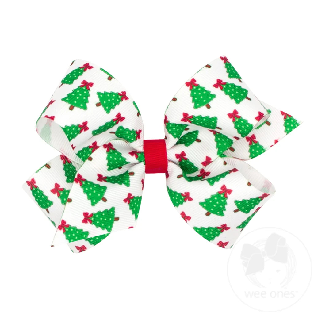 Wee Ones Medium Holiday-themed Christmas Tree Grosgrain Hair Bow