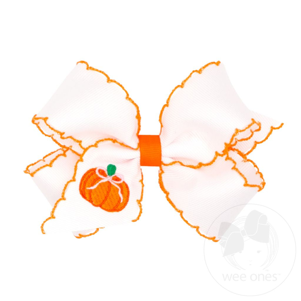 Wee Ones Medium Harvest Pumpkin Embroidery Moonstitch Hair Bow